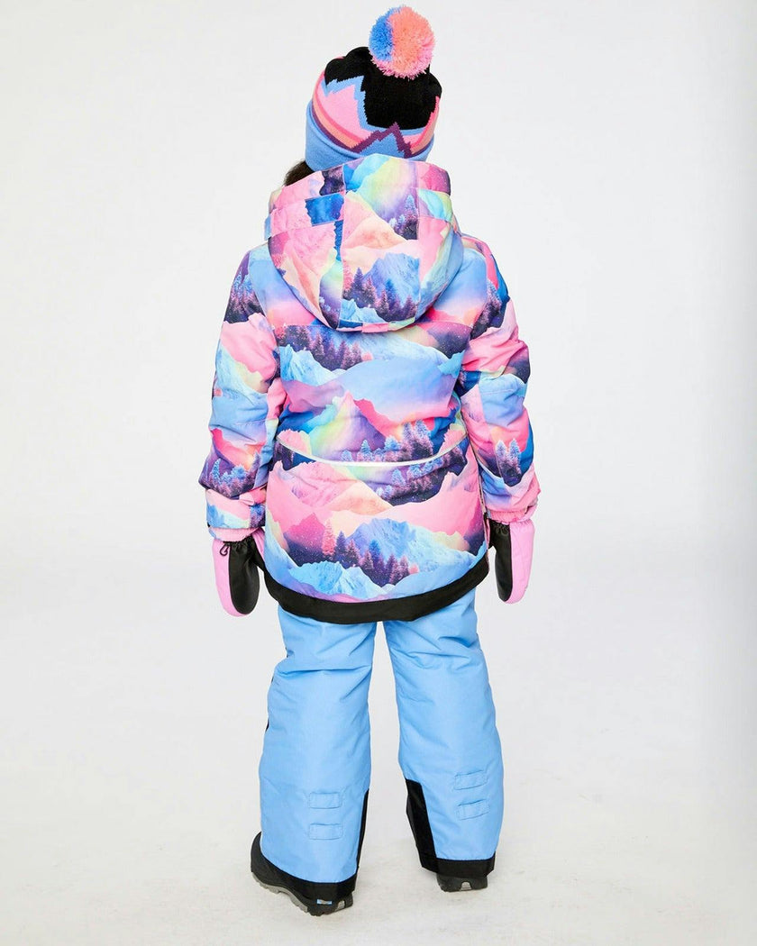 Two Piece Play Snowsuit Pink Mountain Print With Blue Pants