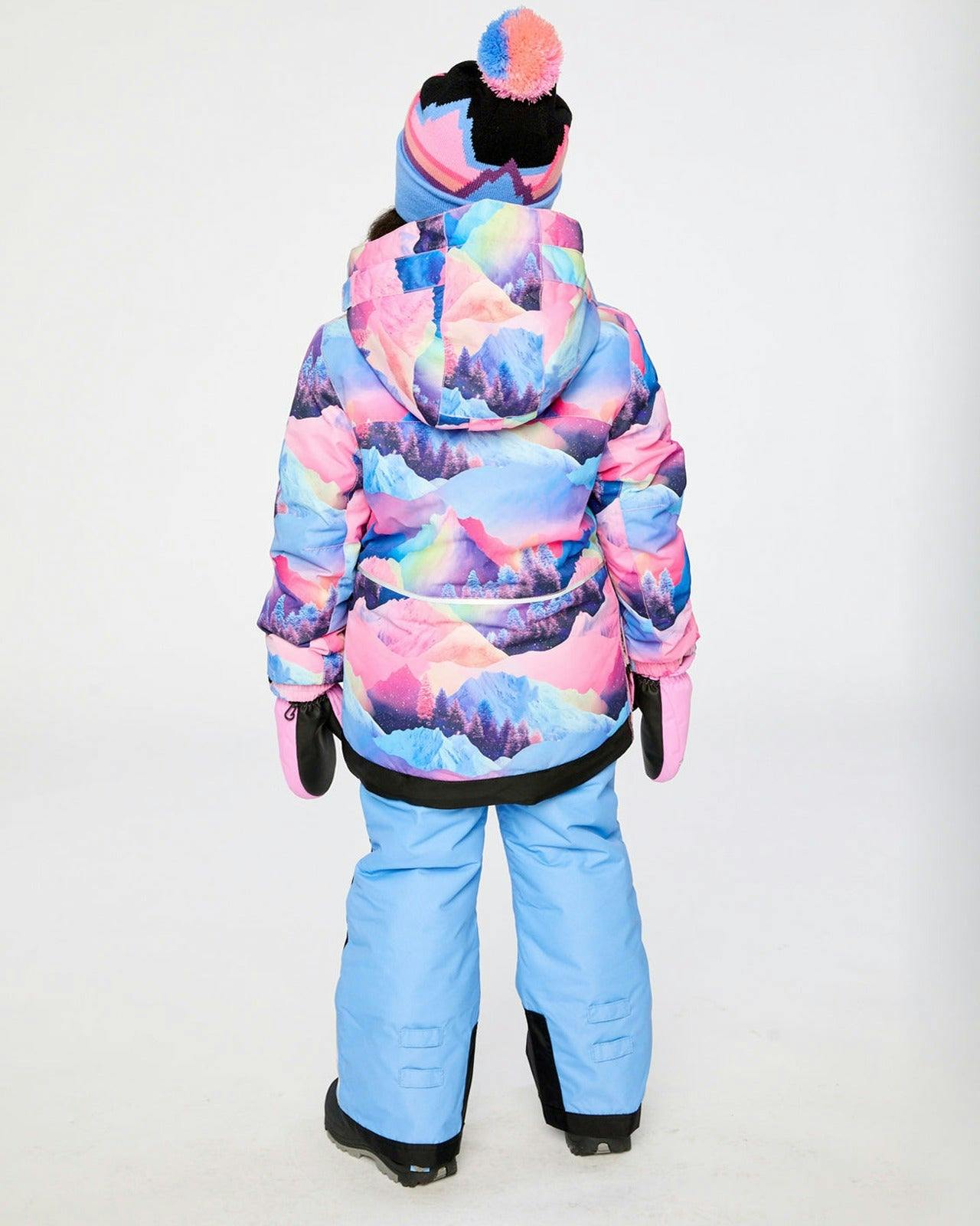 Two Piece Play Snowsuit Pink Mountain Print With Blue Pants
