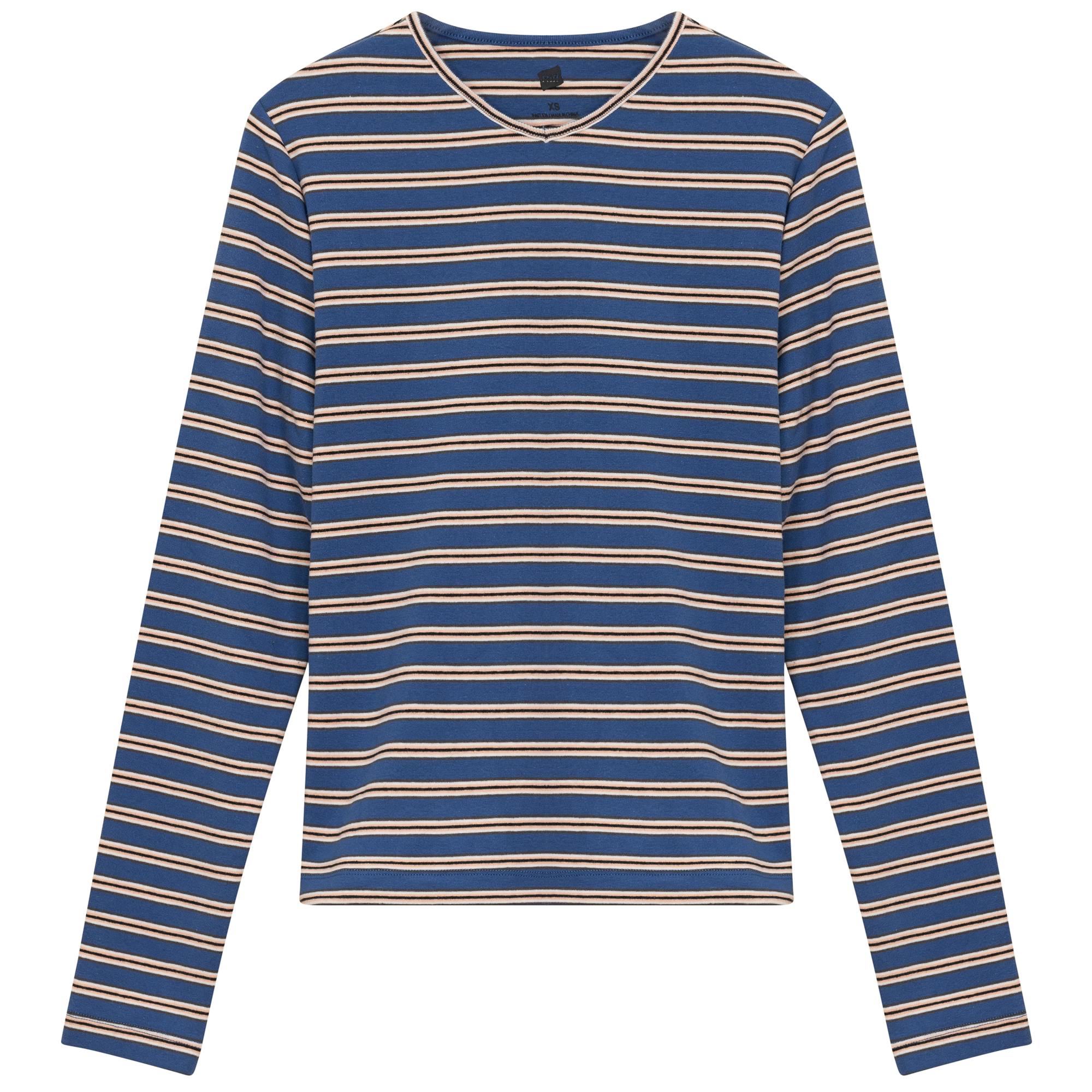 Ribbed Striped V Neck Tee With Bungee Rope