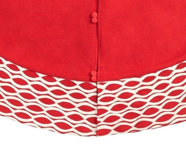 Handmade Red Oval Border Christmas Tree Skirt Wool 60" Arcadia Home