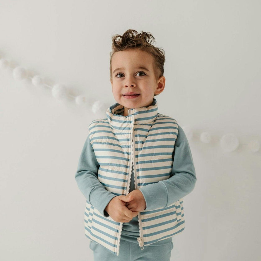 Boys Puffer Vest in Ski Blue Stripe