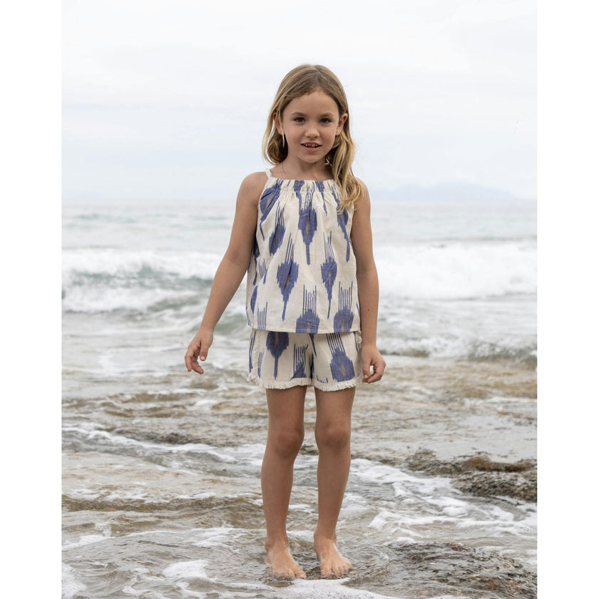 Colette Girls Top and Short Set La Creme Ikat, Cream