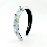 Light Blue Tweed Bejeweled Headband