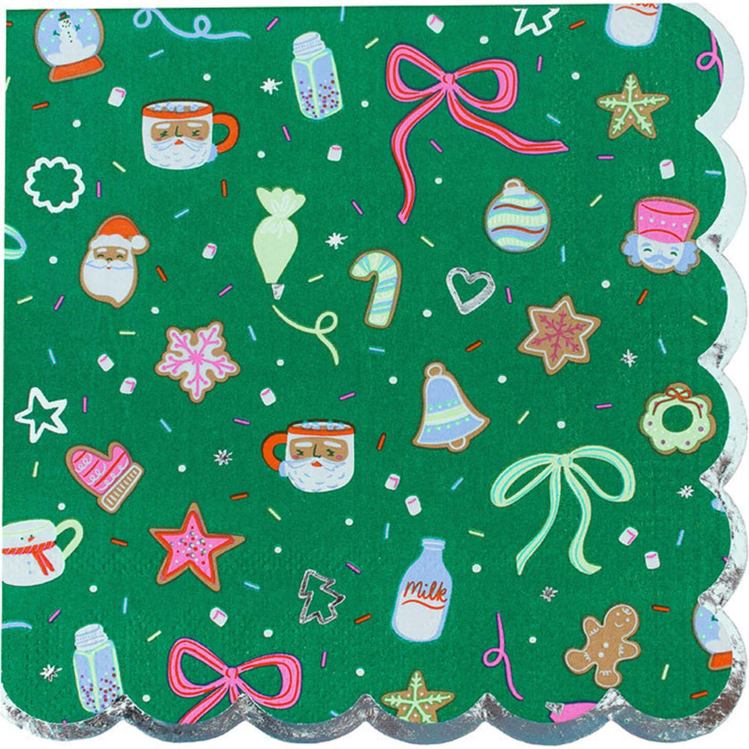 Baking Spirits Bright Dark Green Scalloped Large Napkins