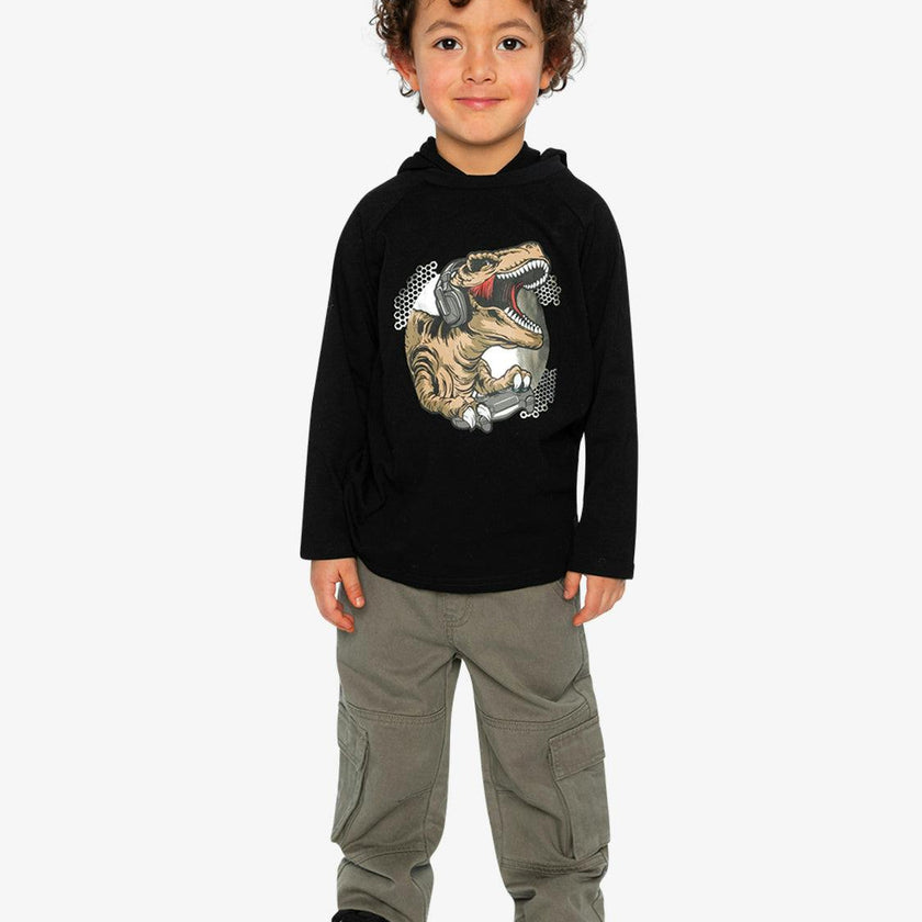Raglan Hooded T-Shirt Black and Brown