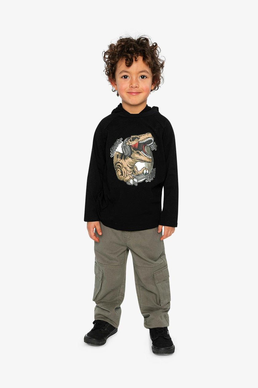 Raglan Hooded T-Shirt Black and Brown