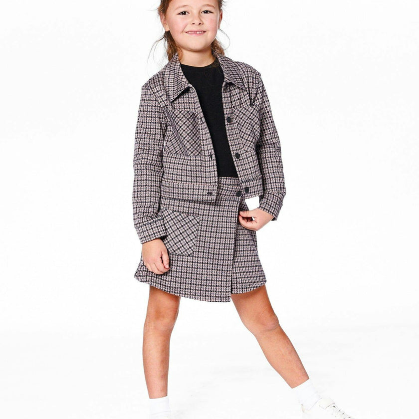 Jacquard Knit Jacket with Houndstooth Pattern