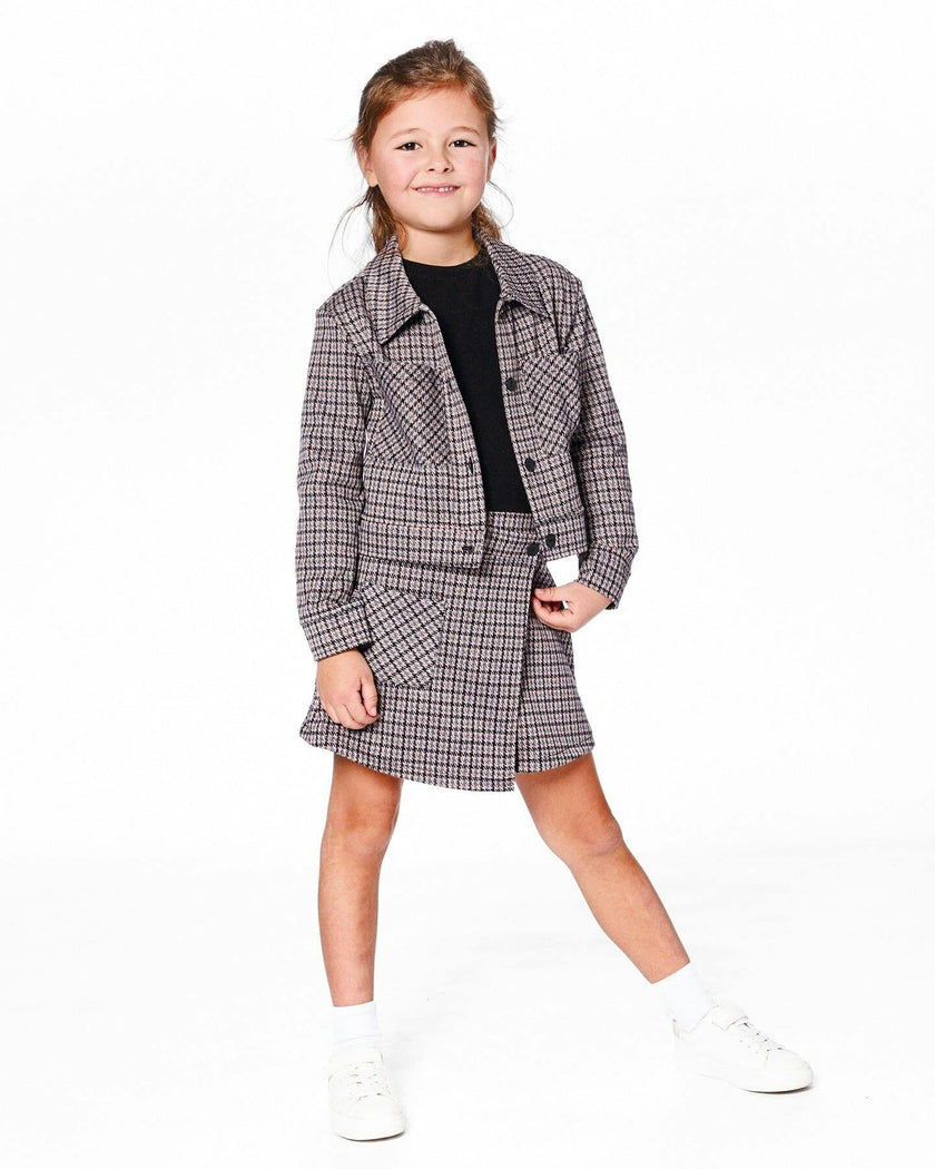 Jacquard Knit Jacket with Houndstooth Pattern