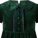 Green Velvet Tartan Trim Dress