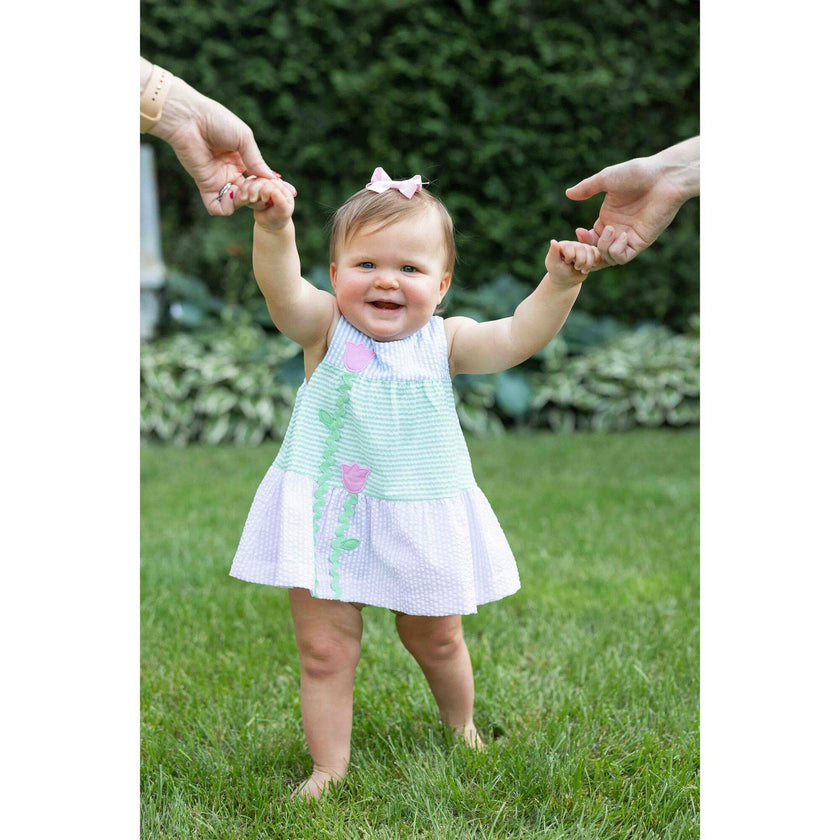 Seersucker Romper With Tulips
