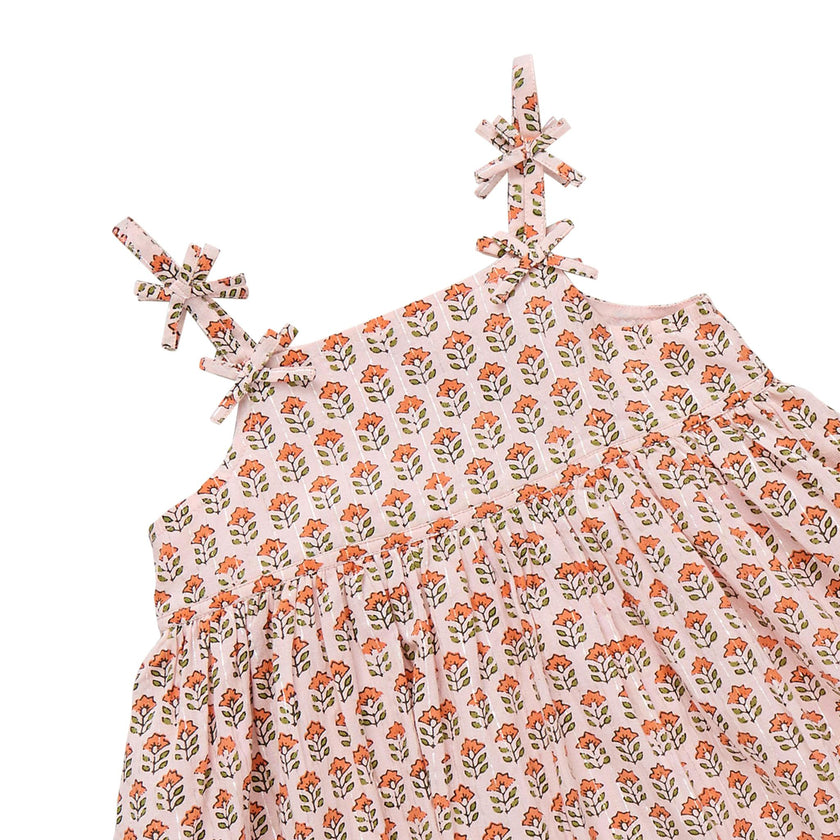 Girls Tia Dress - Pink Prairie Block Print