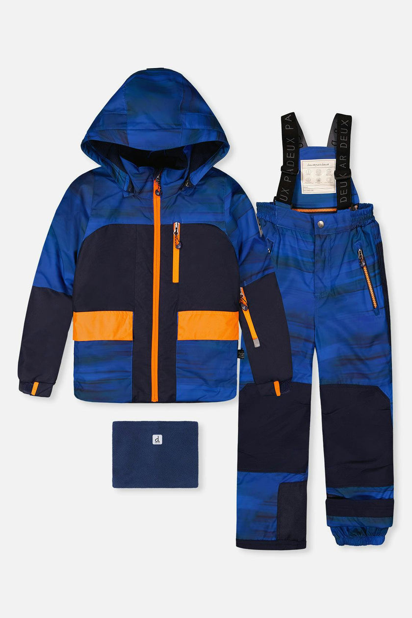 Two Piece Play Snowsuit Navy Blue and Orange with Blue Pants