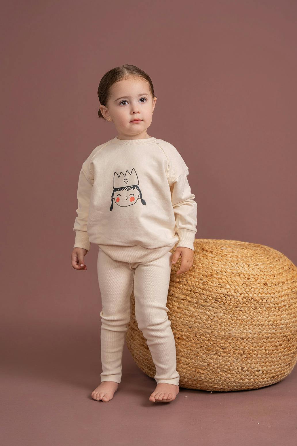 Crown Print Ribbed Elastic Waist Top and Leggings Two Piece Set