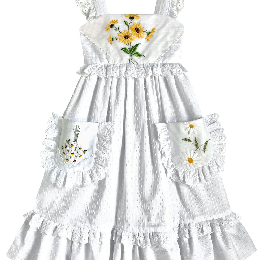 8y Heirloom Handkerchief Dress in Provençal Sunflowers & Daisies