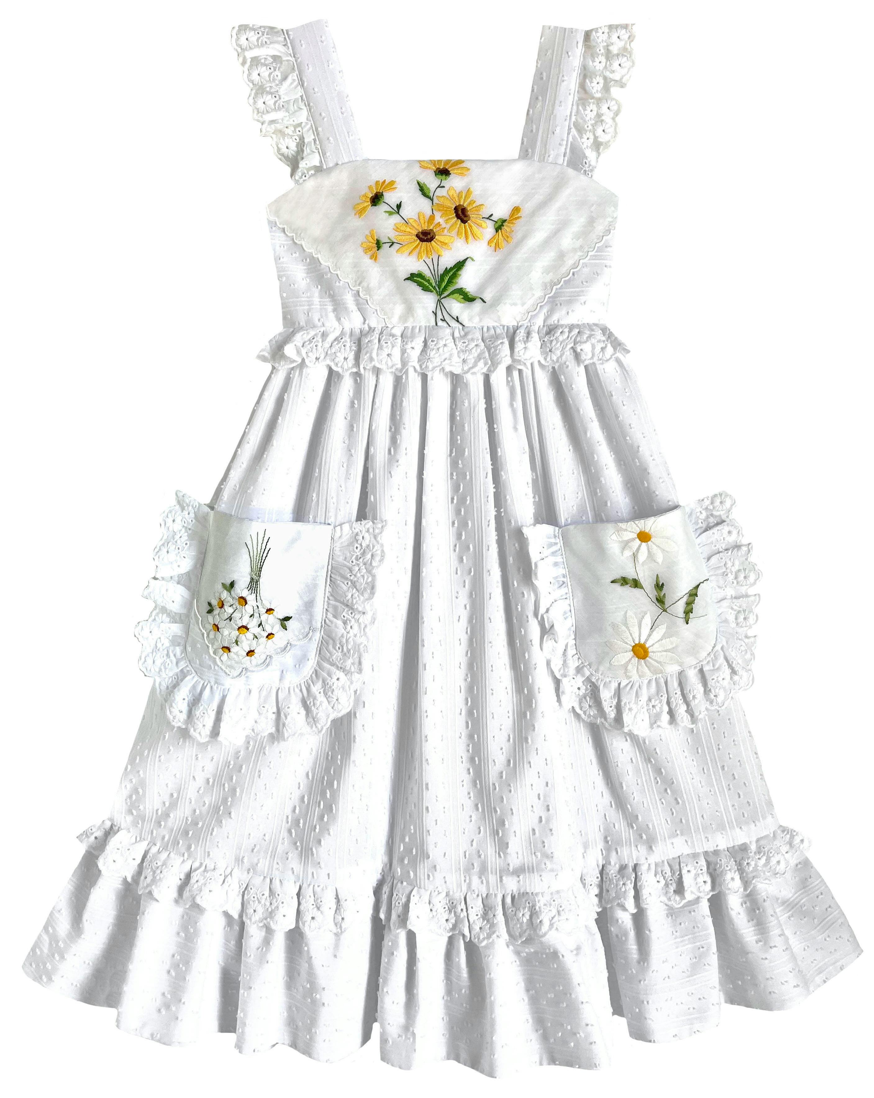 8y Heirloom Handkerchief Dress in Provençal Sunflowers & Daisies