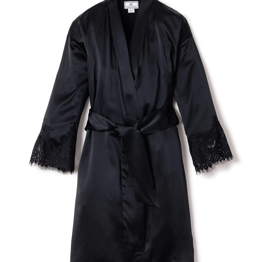 Women's Silk Lace Robe in Black