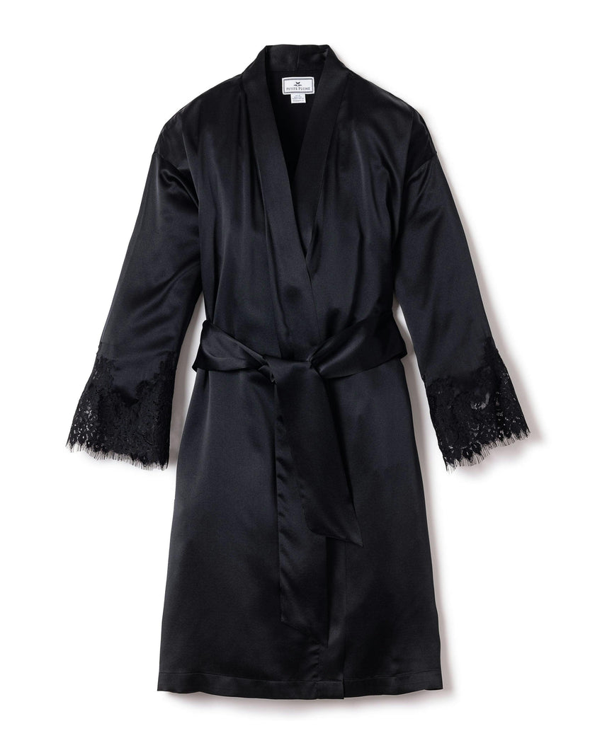Women's Silk Lace Robe in Black
