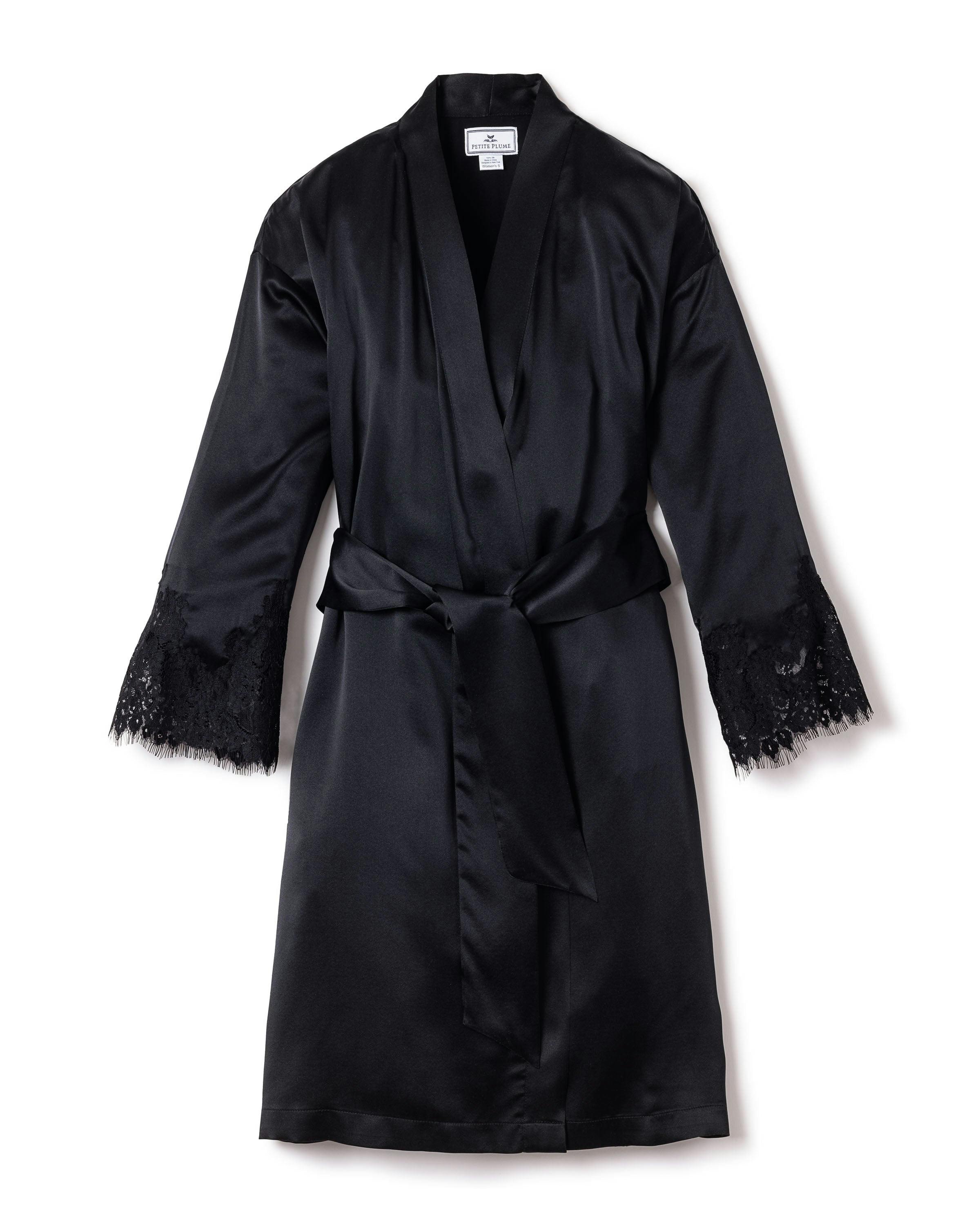 Women's Silk Lace Robe in Black