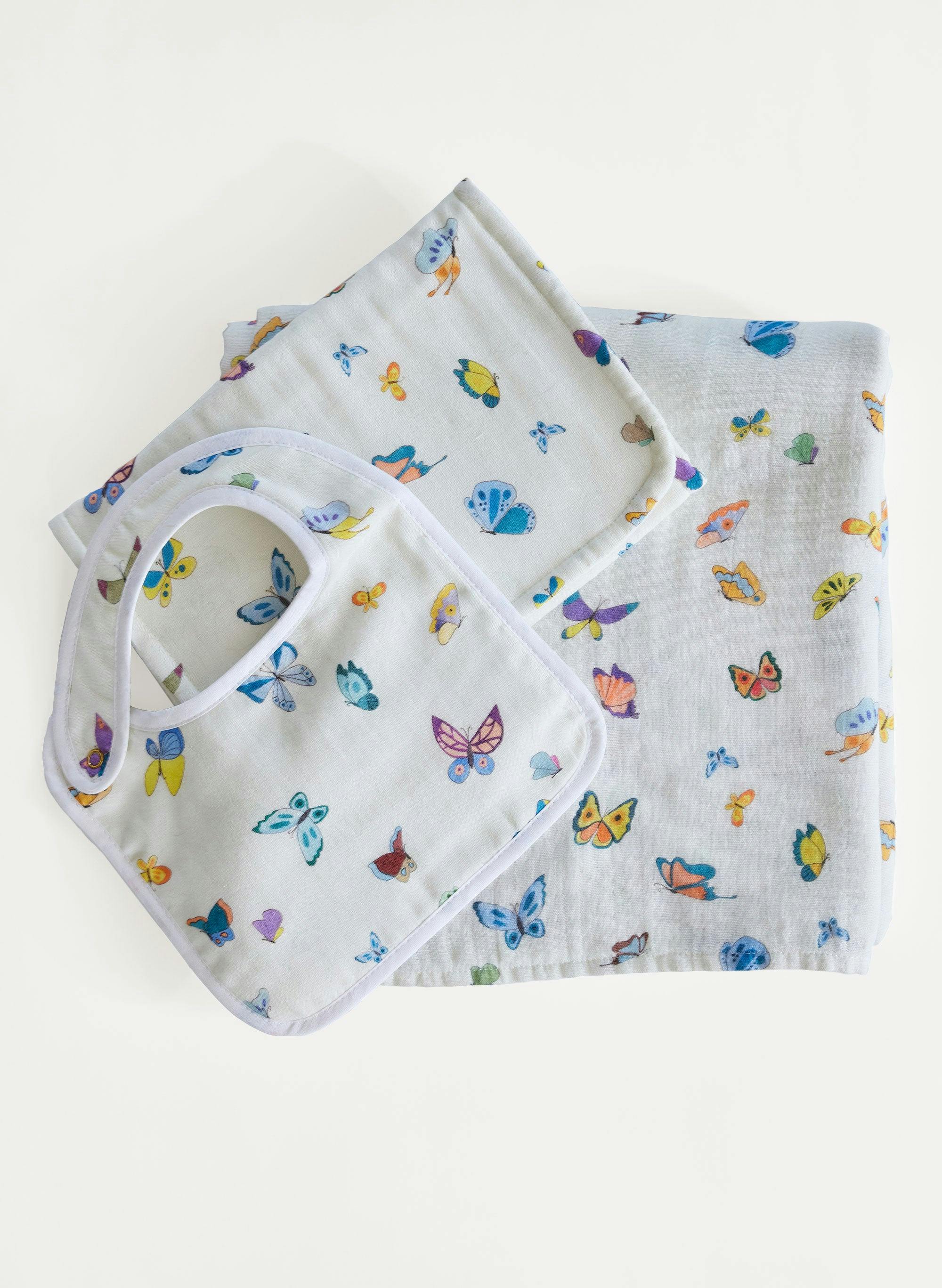 Oh Baby! Shawl Blanket, Bib & Burp Set - Madame Butterfly
