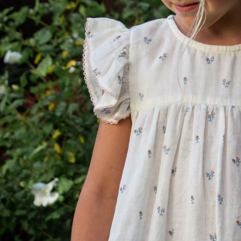 Girls Hannah Dress with Flutter Sleeves | Petit Floret