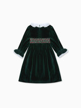 Dark Green Silas Velvet Girl Dress