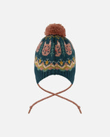 Lined Peruvian Knit Pompom Hat Green And Pink
