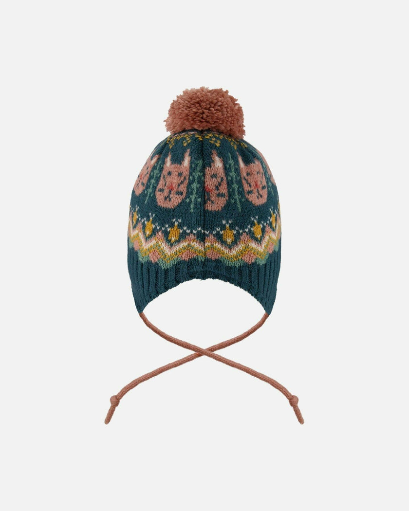 Lined Peruvian Knit Pompom Hat Green And Pink