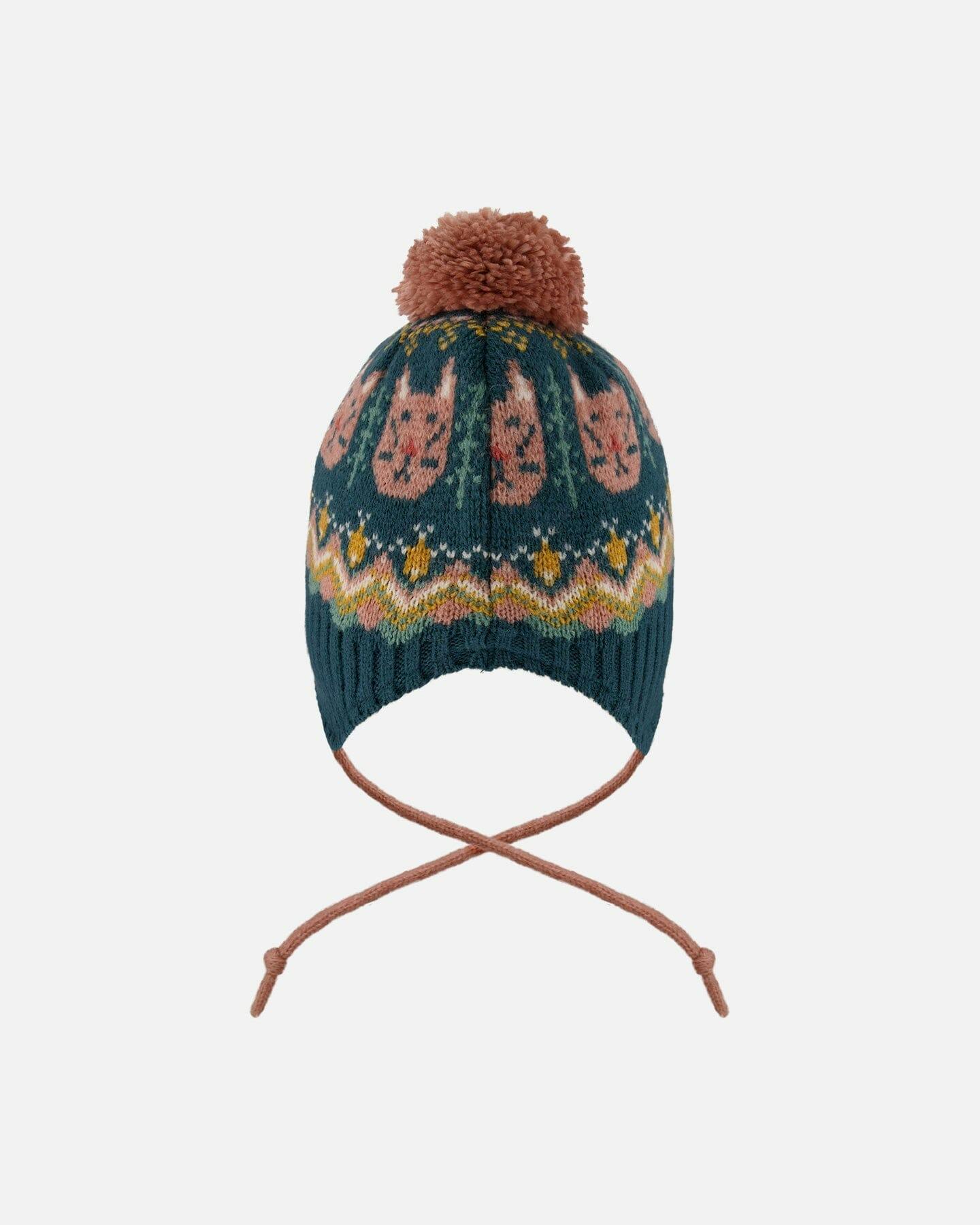 Lined Peruvian Knit Pompom Hat Green And Pink