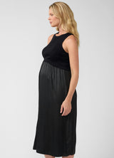 Sleeveless Mix Media Maternity Midi Dress