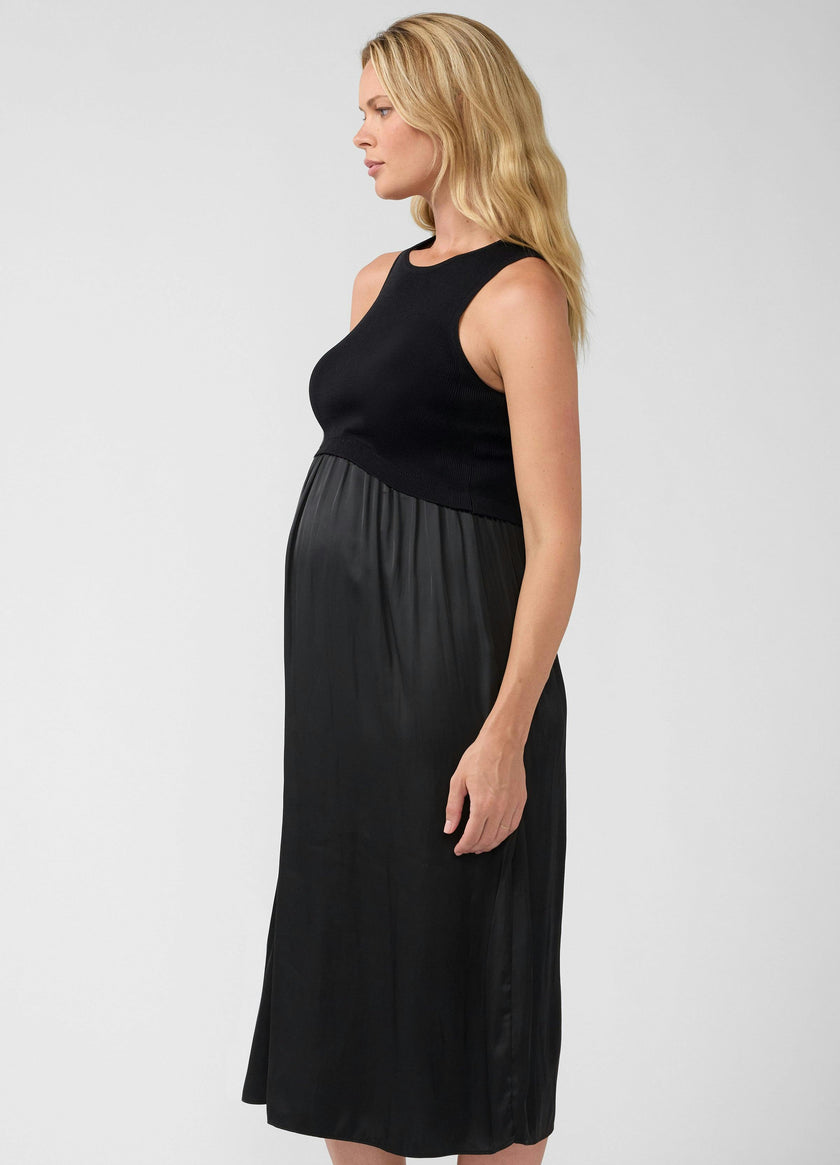 Sleeveless Mix Media Maternity Midi Dress