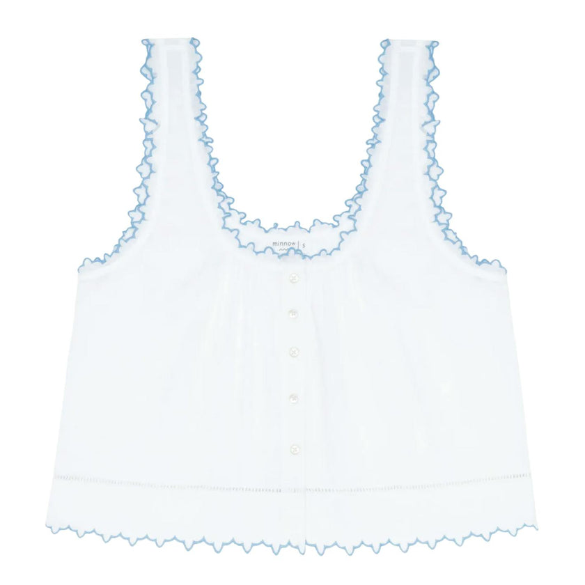 women's white scalloped button up tank