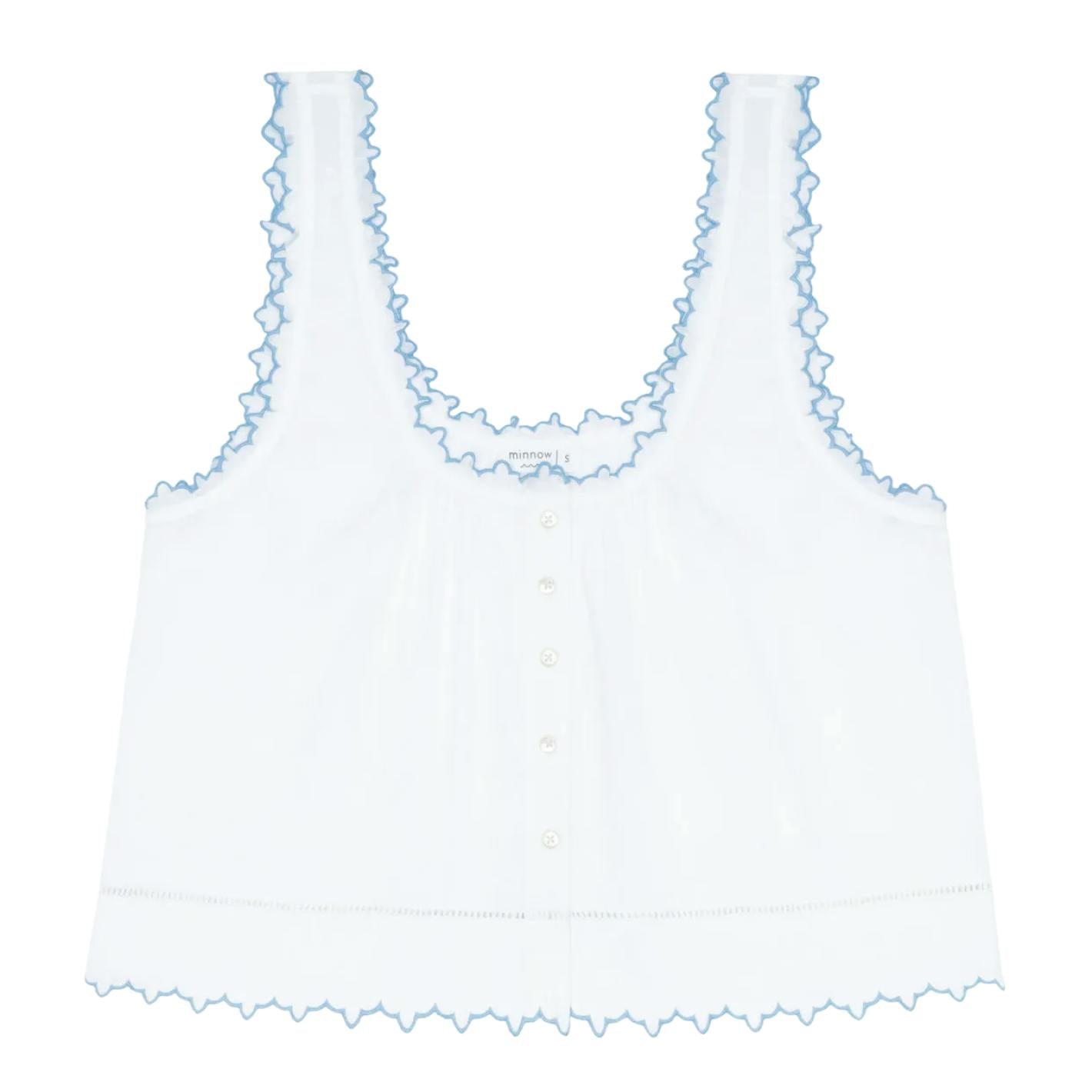 women's white scalloped button up tank