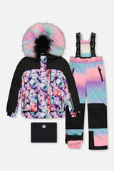 Two Piece Play Snowsuit Purple Floral Print with Gradient Pants