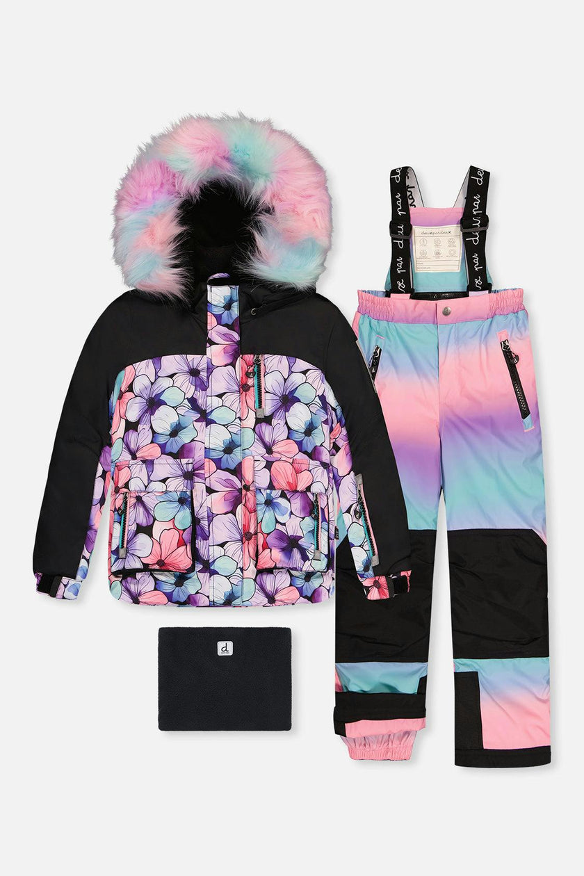 Two Piece Play Snowsuit Purple Floral Print with Gradient Pants