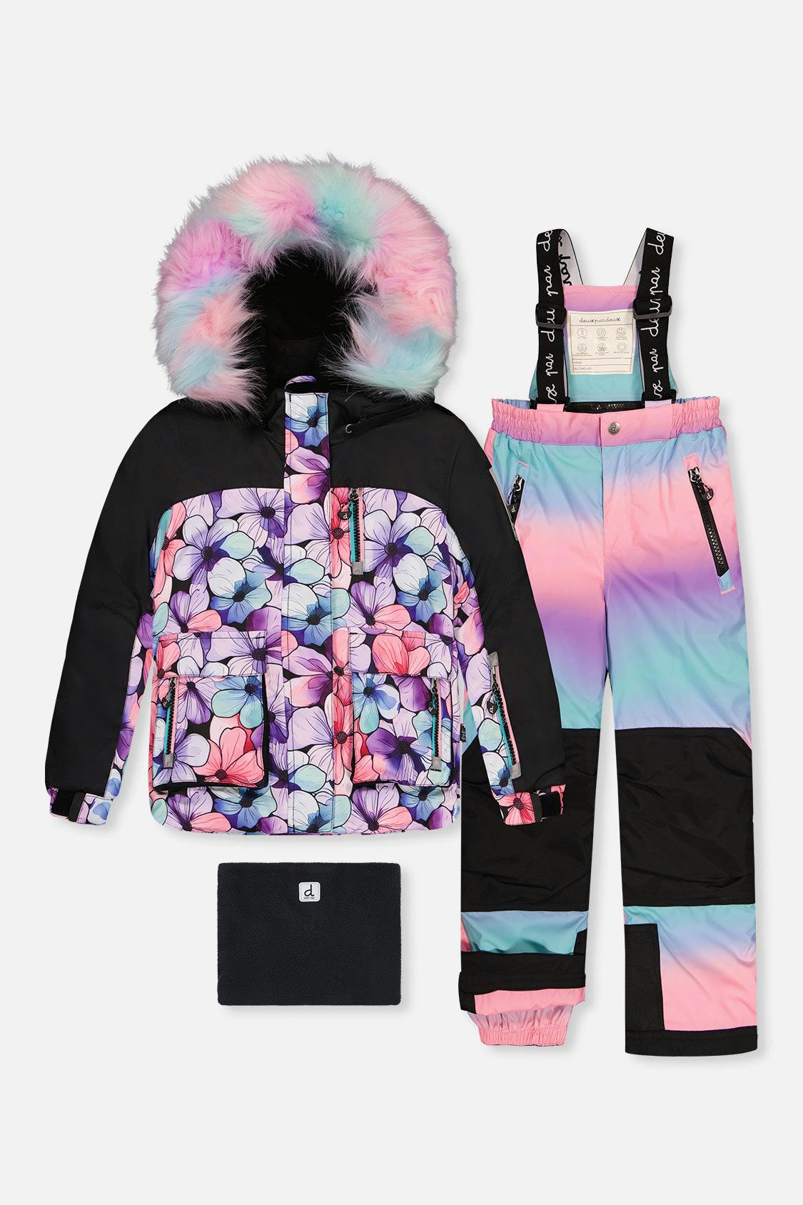 Two Piece Play Snowsuit Purple Floral Print with Gradient Pants