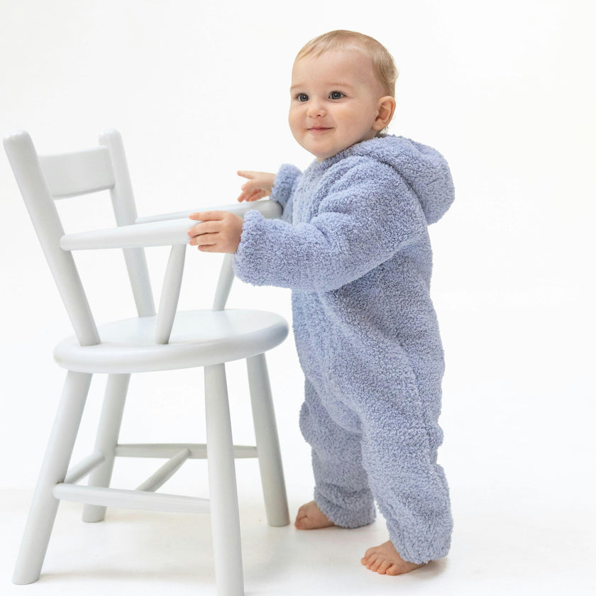 Chenille - Dusty Blue Hooded Romper
