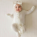 Coconut Pointelle Footie Ruffled Zippered One Piece