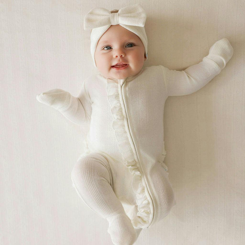 Coconut Pointelle Footie Ruffled Zippered One Piece