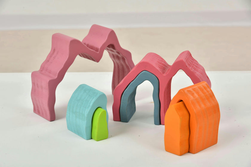 Wooden Mountain Rainbow Stacker | Montessori Stacking Blocks for Toddlers