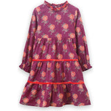 Long Sleeves Tiered Skirt Dress with Velvet Trim
