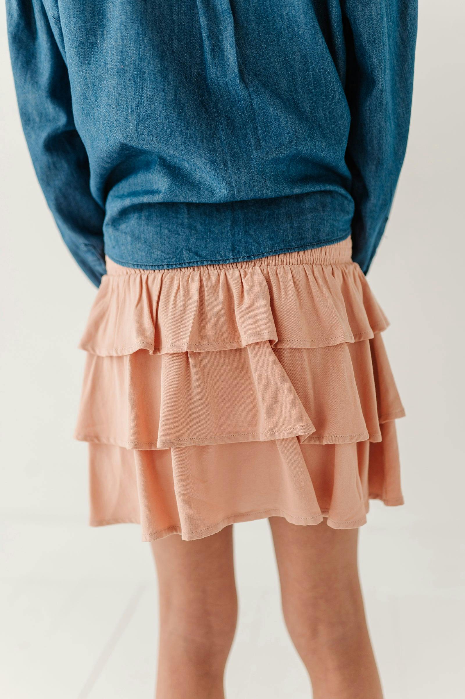 Girls Tiered Mini Skirt in Rose Cloud