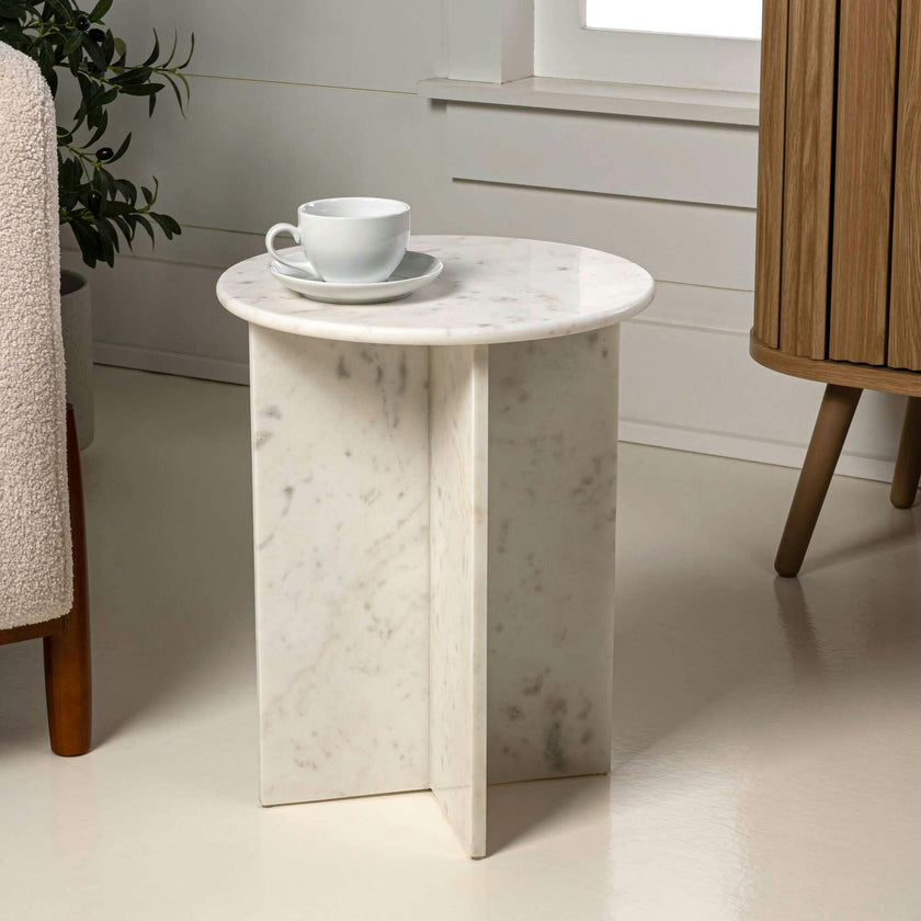 Javier 17.75" Contemporary Natural Marble Handmade X-Shaped End Table