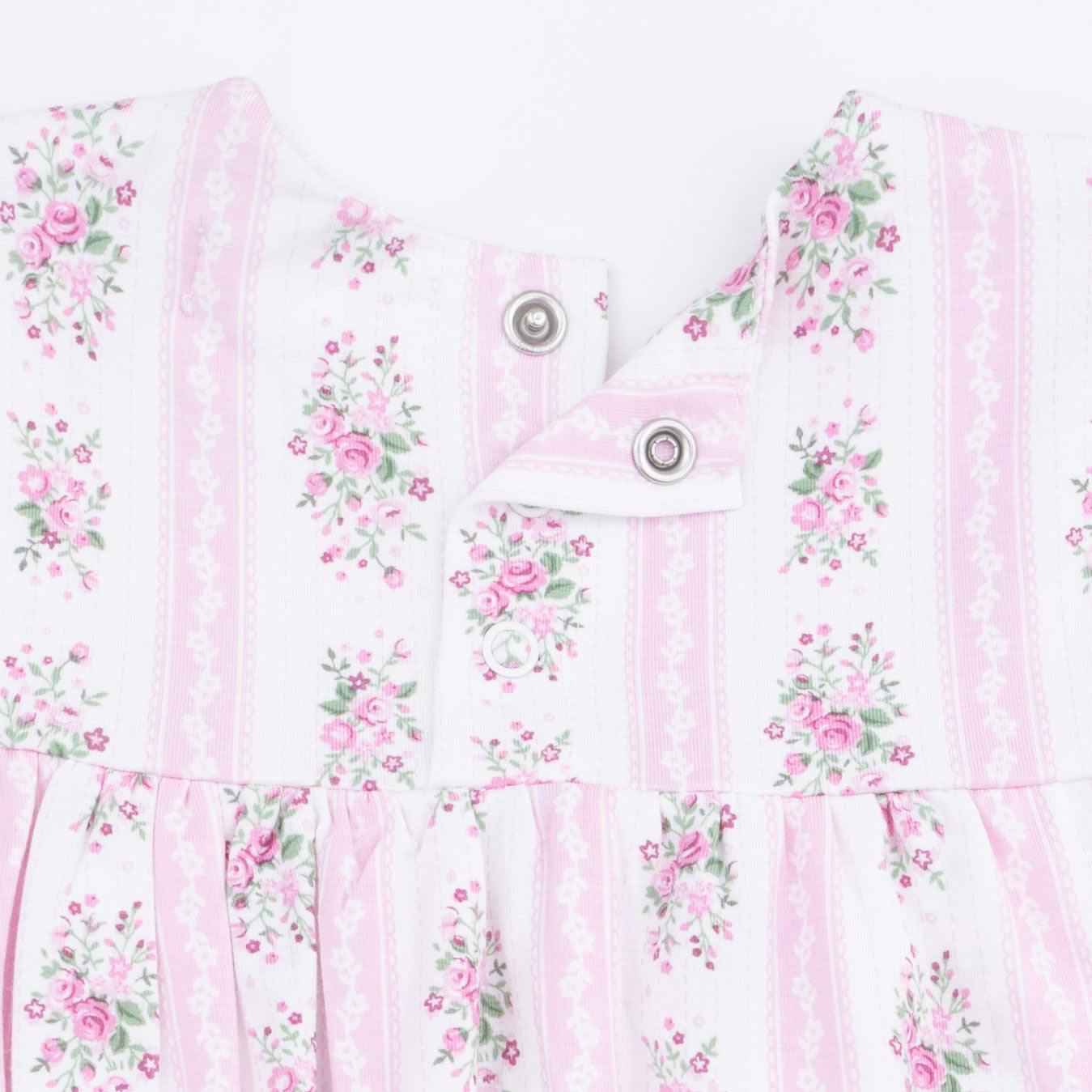 Bella Rose Stripe - Long Sleeve Smocked Ruffle Bubble with Skirt