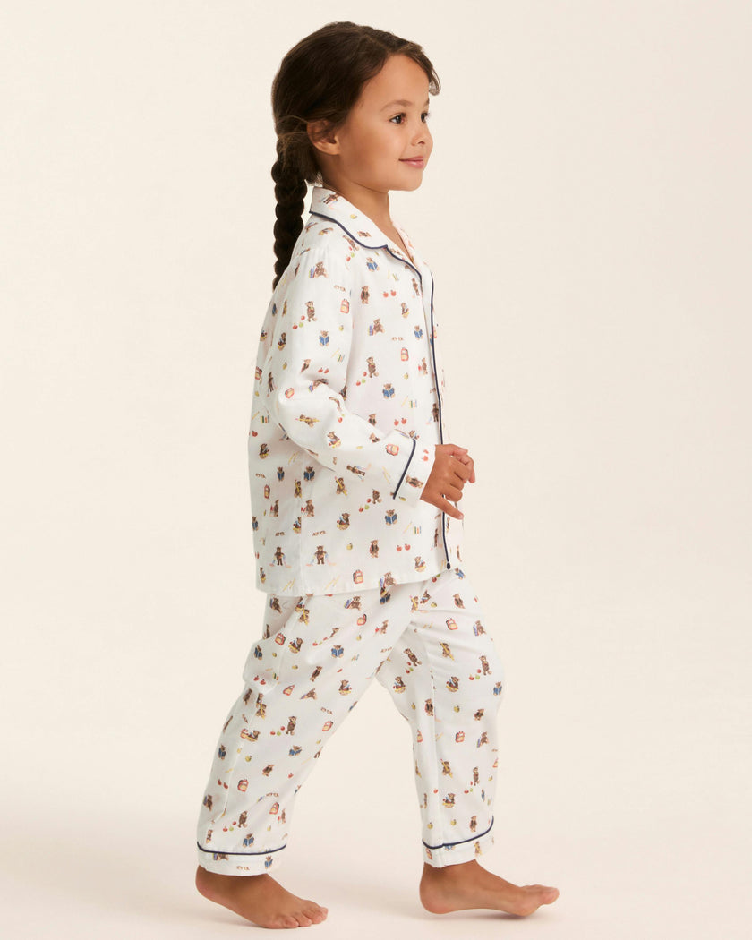 Kid's Twill Pajama Set in Teddy Goes To School