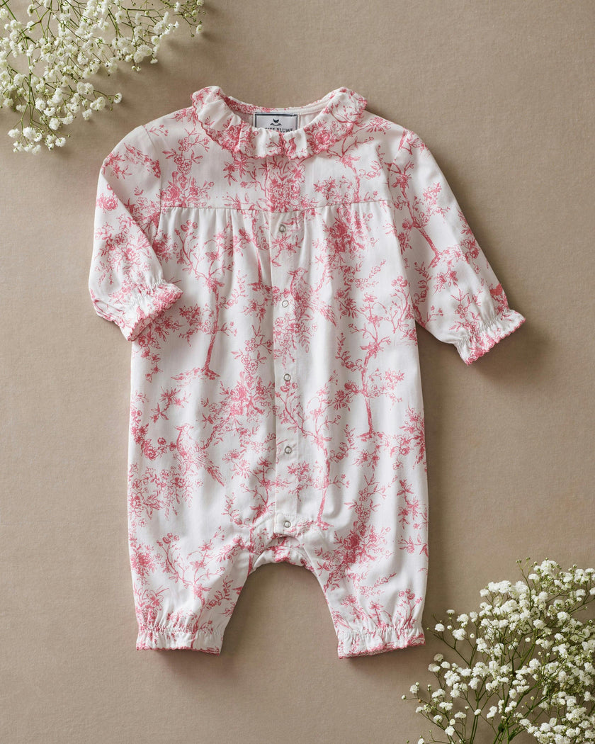 Baby's Twill Madeline Romper in Pink Timeless Toile