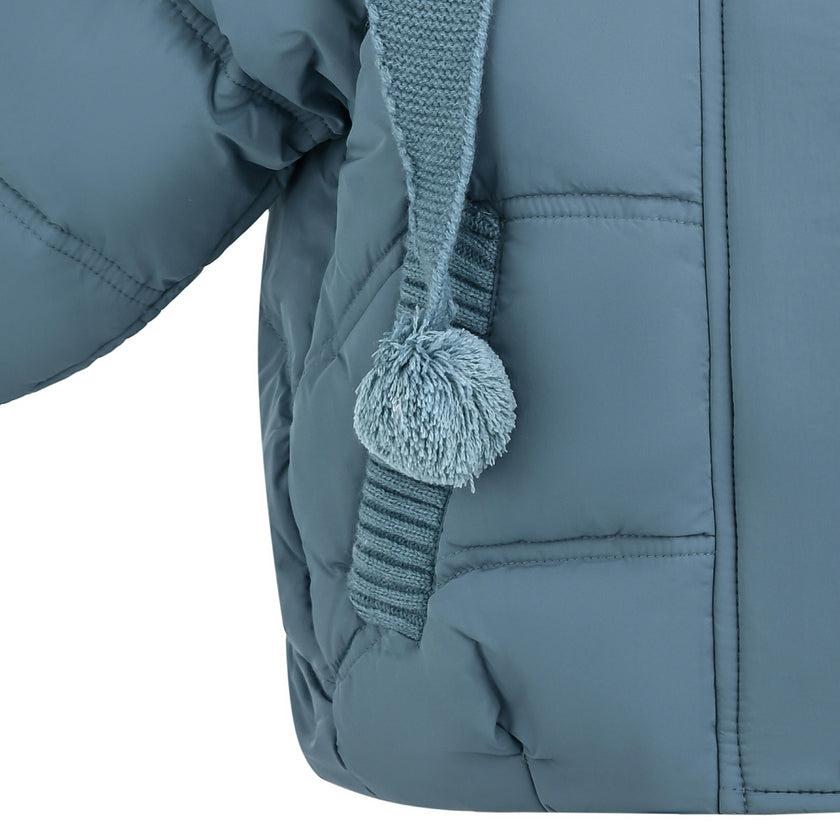 Blue Pom-Pom Puffer Jacket