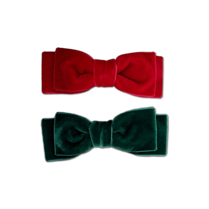 Double Velvet Bows, Ruby/Pine Bundle Set