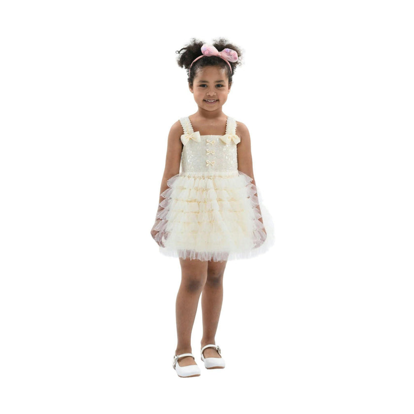 Ivory Bow Tiered Tulle Dress