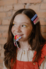 Happy Faces Satin Blue White Pink Hair Clips -BTS