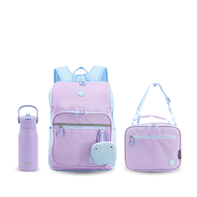 Junior Backpack with Lunch Box and 14oz Water Bottle For School in Purple